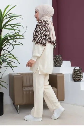 Ensemble Maille Motif Ethnique Ecru 0064MP.EKR