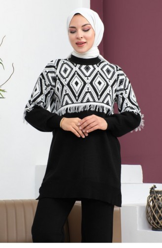 Etnik Desen Triko Takım Siyah