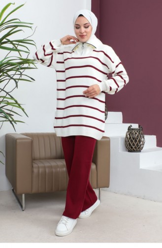 Ensemble Tricot A Rayure 0065A-01 Rouge Claret 0065A-01