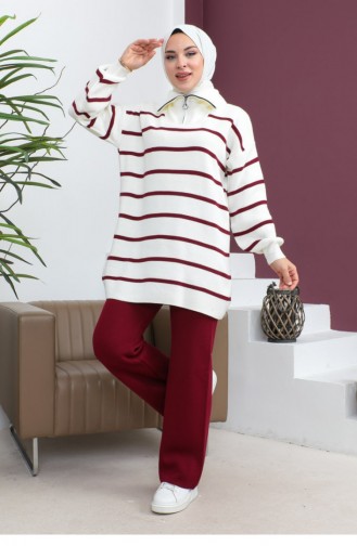 Ensemble Tricot A Rayure 0065A-01 Rouge Claret 0065A-01