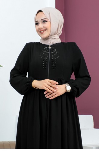 Boncuklu İşlemeli Ferace Siyah