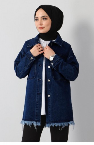 Tassel Detailed Denim Jacket Navy Blue 6011 15004