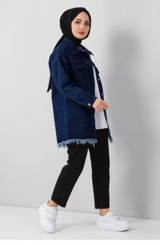 Tassel Detailed Denim Jacket Navy Blue 6011 15004