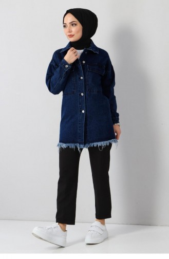 Tassel Detailed Denim Jacket Navy Blue 6011 15004