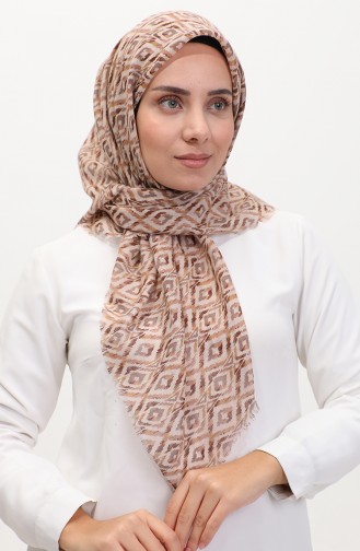 Desenli Flamlı Eşarp 13231-01 Bej Hardal