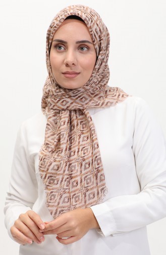 Desenli Flamlı Eşarp 13231-01 Bej Hardal