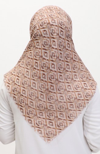 Desenli Flamlı Eşarp 13231-01 Bej Hardal