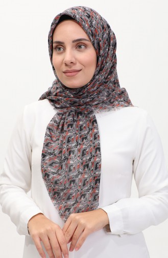 Desenli Flamlı Eşarp 13231-03 Gri Turuncu