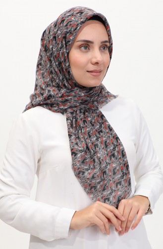 Desenli Flamlı Eşarp 13231-03 Gri Turuncu