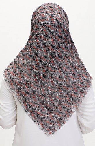 Desenli Flamlı Eşarp 13231-03 Gri Turuncu