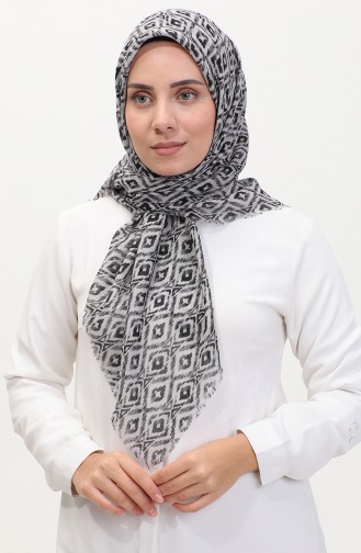 Desenli Flamlı Eşarp 13231-05 Gri Siyah