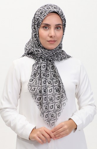 Desenli Flamlı Eşarp 13231-05 Gri Siyah