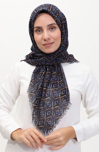 Desenli Flamlı Eşarp 13231-07 İndigo Lacivert