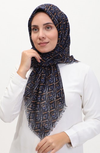 Desenli Flamlı Eşarp 13231-07 İndigo Lacivert