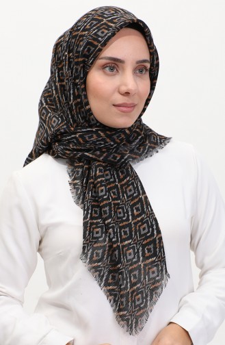Desenli Flamlı Eşarp 13231-12 Gri Hardal