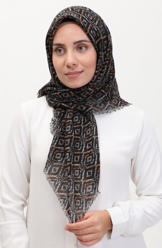 Desenli Flamlı Eşarp 13231-12 Gri Hardal