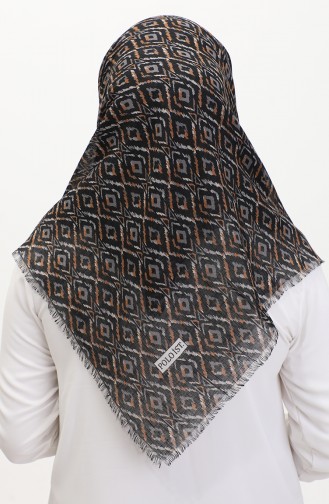 Desenli Flamlı Eşarp 13231-12 Gri Hardal