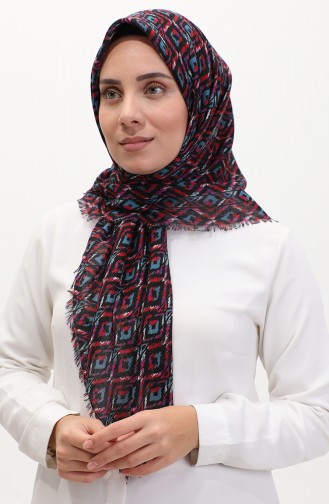Desenli Flamlı Eşarp 13231-16 Eflatun Kırmızı