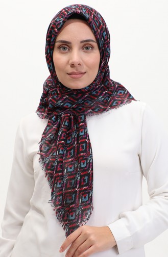 Desenli Flamlı Eşarp 13231-16 Eflatun Kırmızı