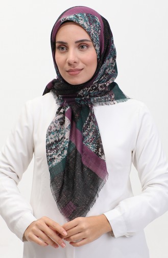 Desenli Flamlı Eşarp 13232-05 Mor Haki