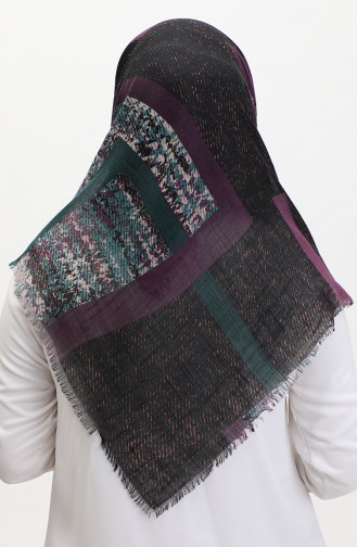 Desenli Flamlı Eşarp 13232-05 Mor Haki