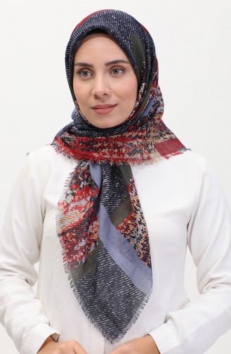 Desenli Flamlı Eşarp 13232-07 Bordo Lacivert