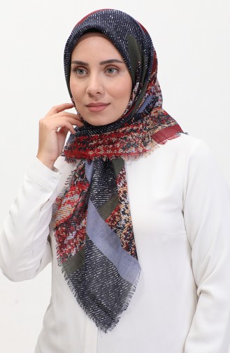 Desenli Flamlı Eşarp 13232-07 Bordo Lacivert