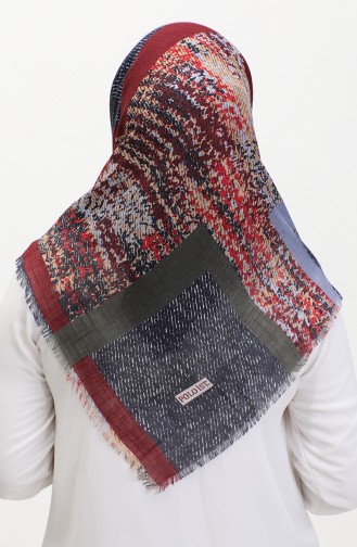 Desenli Flamlı Eşarp 13232-07 Bordo Lacivert