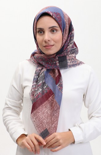 إيشارب منقوش 13232-09 برقوقي أزرق دنيم 13232-09