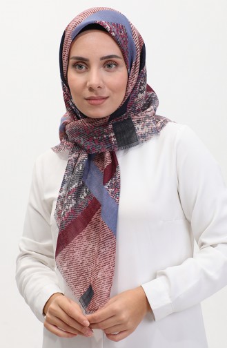 إيشارب منقوش 13232-09 برقوقي أزرق دنيم 13232-09