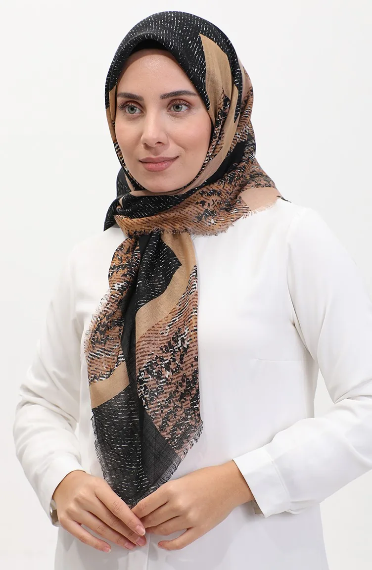 Patterned Flame Scarf 13232-11 Mustard Black 13232-11