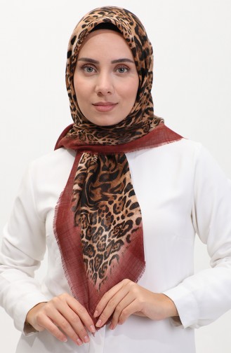 Leopard Patterned Scarf 13233-03 Milky Coffee Brick Red 13233-03