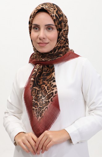 Leopard Patterned Scarf 13233-03 Milky Coffee Brick Red 13233-03