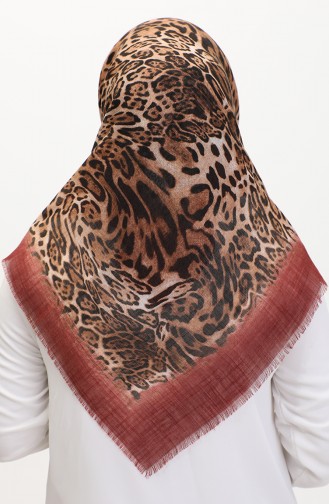 Leopard Patterned Scarf 13233-03 Milky Coffee Brick Red 13233-03