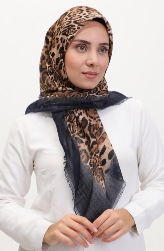 Leopard Pattern Scarf 13233-12 Brown Navy Blue 13233-12