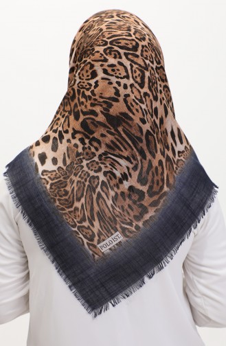 Leopard Pattern Scarf 13233-12 Brown Navy Blue 13233-12