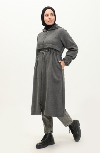 Gathered Waist Hooded Cashmere Coat 3199-03 Gray 3199-03