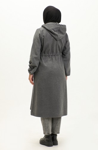 Gathered Waist Hooded Cashmere Coat 3199-03 Gray 3199-03