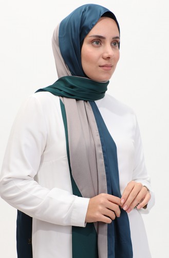 Karaca  Three-Colored Shawl 81049-07 Petrol Gray Emerald Green 81049-07