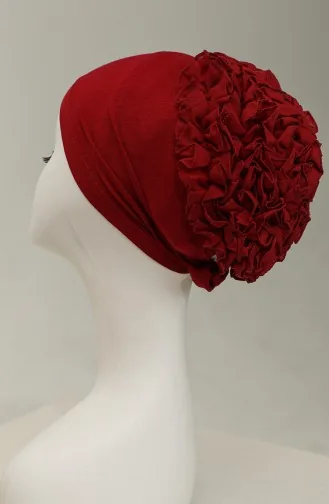 Bonnet mit Falbel 01 Weinrot 01