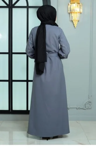 Taş Detaylı Ferace Antrasit 19161
