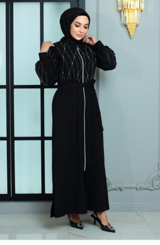 Steen Gedetailleerde Abaya Zwart 19161 14990