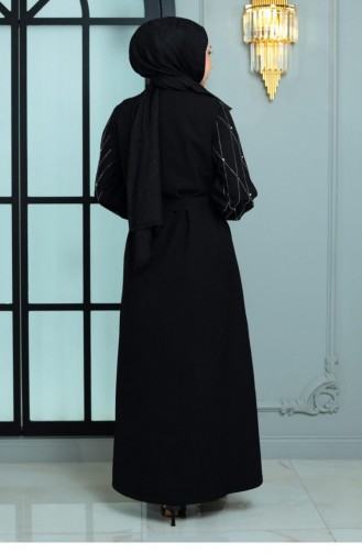Steen Gedetailleerde Abaya Zwart 19161 14990