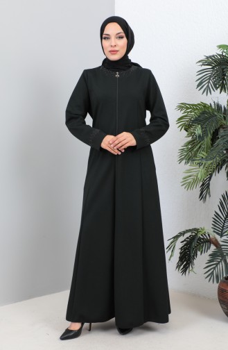 Abaya Avec Poche Avec Pierre Grande Taille 4260-01 Vert Emeraude 4260-01