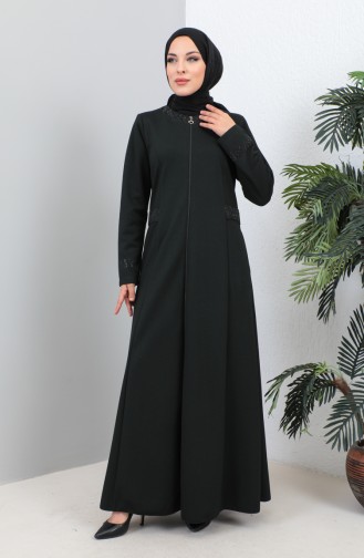 Abaya Avec Poche Avec Pierre Grande Taille 4260-01 Vert Emeraude 4260-01