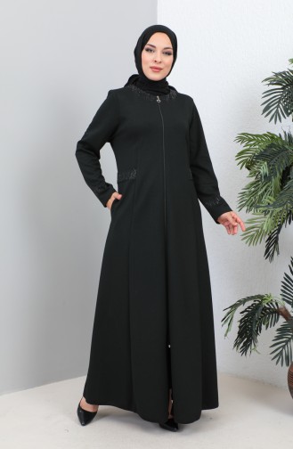 Abaya Avec Poche Avec Pierre Grande Taille 4260-01 Vert Emeraude 4260-01