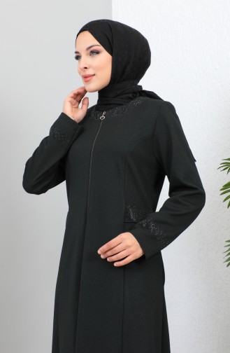 Abaya Avec Poche Avec Pierre Grande Taille 4260-01 Vert Emeraude 4260-01