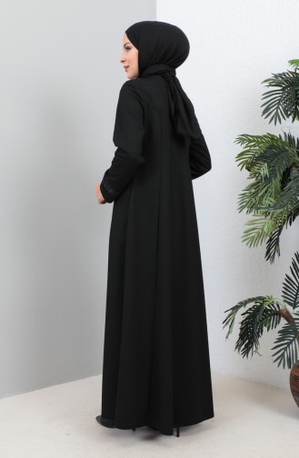 Plus Size Stoned Abaya with Pocket 4260-02 Black 4260-02