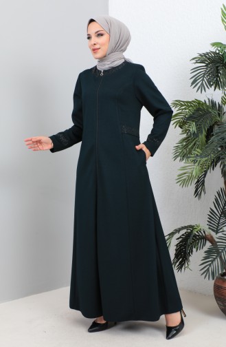 Plus Size Stoned Pocket Abaya 4260-03 Petrol 4260-03