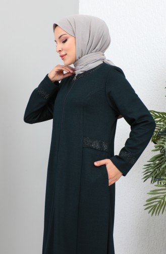 Plus Size Stoned Pocket Abaya 4260-03 Petrol 4260-03